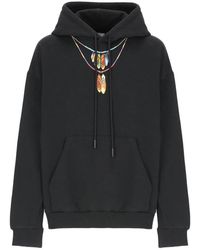 Marcelo Burlon - Hoodies & Sweatvesten ,Zwart ,Katoen Zwarte Hoodie Met Print Aan De Voorkant - Lyst