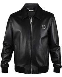 Philipp Plein - Jassen ,Zwart ,Leer Leather Bomber Jacket Skull - Lyst