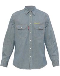 DSquared² - Overhemden ,Blauw ,Katoen Shirt Met Logo - Lyst