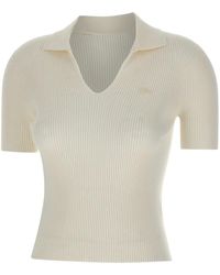 Lacoste - Truien & Vesten ,Wit ,Geribbelde Polo Met V-Hals - Lyst