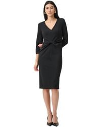 Joseph Ribkoff - Kleedjes ,Zwart ,Leer Scuba Crepe Jurk Met Geknoopte Taille - Lyst
