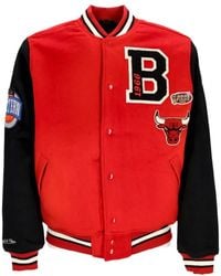 Mitchell & Ness - Jassen ,Rood ,Wol Chicago Bulls Varsity Jacket Rood/Zwart - Lyst