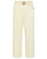 Cream - Broeken ,Geel ,Leer Wijde Broek - Lyst