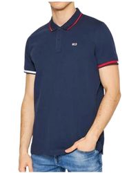 Tommy Hilfiger - Tops ,Blauw ,Katoen Rood Vlag Organisch Katoen Polo - Lyst