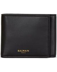 Balmain - Accessoires ,Zwart ,Leer Glad Leren Driepunts Portemonnee - Lyst