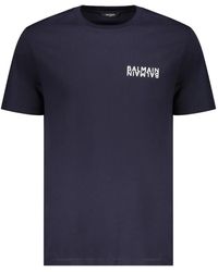 Balmain - Tops ,Blauw ,Katoen Short Sleeve Cotton T-Shirt - Lyst