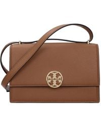 Tory Burch - Braune Leder-Crossbody-Tasche Mit Logo - Lyst