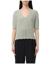 Twinset - Blauer Strickpullover Mit Kurzen Ärmeln - Lyst