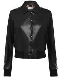 Philipp Plein - Jassen ,Zwart ,Wol Leather Bomber Crystal Cable - Lyst