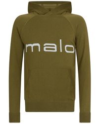 Malo - Hoodies & Sweatvesten ,Groen ,Kasjmier Gebreide Hoodie - Lyst