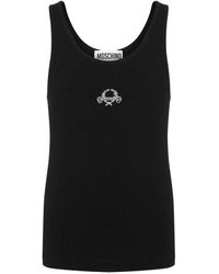 Moschino - Tops ,Zwart ,Zwarte Mouwloze Top Met Geborduurd Logo - Lyst