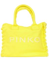 Pinko - Gelber beach shopper aus recyceltem canvas - Lyst