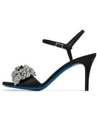 Loriblu - Schoenen ,Zwart ,Satijn Zwarte Satijnen Sandaal Met Micro Studs Strik - Lyst