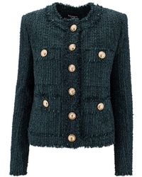 Balmain - Grüner tweed-blazer mit testa di leone-knöpfen - Lyst