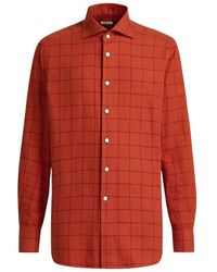 Kiton - Overhemden ,Rood ,Katoen Geruite Flanellen Overhemd - Lyst