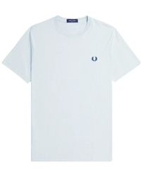 Fred Perry - Tops ,Blauw ,Blauw Logo Tee Geborduurde Stijl - Lyst