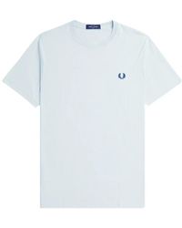 Fred Perry - Tops ,Blauw ,Blauw Logo Tee Geborduurde Stijl - Lyst