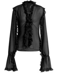 Alberta Ferretti - Zijden Georgette Blouse Met Ruches - Lyst