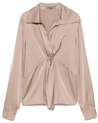 D.exterior - Bluse mit satin-finish und v-ausschnitt - Lyst