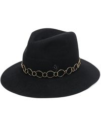 Maison Michel - Elegante cappello fedora nero in lana con catena dorata - Lyst
