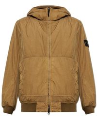 Stone Island - Jassen ,Bruin ,Leer Geïsoleerd Jack Met Patch - Lyst