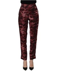 Bencivenga - Broeken ,Rood ,Satijn High Waist Patterned Straight Trouser Pants - Lyst