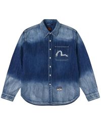 Evisu - Overhemden ,Blauw ,Denim Washed Relax Fit Denim Shirt - Lyst