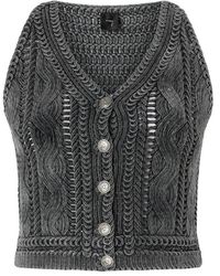 Pinko - Truien & Vesten ,Grijs ,Mouwloze Cardigan Met V-Hals En Knopen - Lyst