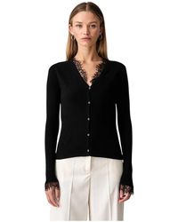 Pinko - Fitted Lace-Trim Cardigan - Lyst