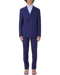 Brian Dales - Kostuums ,Blauw ,Blauw Slim Fit Double Breasted Pak - Lyst