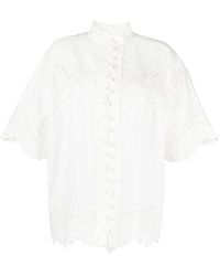Zimmermann - Camisa blanca de lino bordada con borde festoneado - Lyst