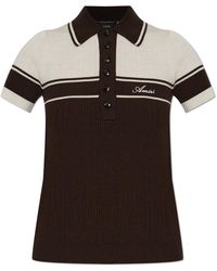 Amiri - Truien & Vesten ,Bruin ,Wol Wol Polo Shirt Met Geborduurd Logo - Lyst
