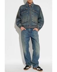 Versace Logo Check Print Denim Jacket in Black for Men | Lyst