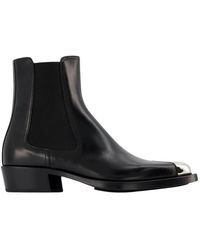 McQueen - Pointed Leather Ankle Top Boots. - Lyst