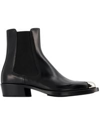 McQueen - Pointed Leather Ankle Top Boots. - Lyst