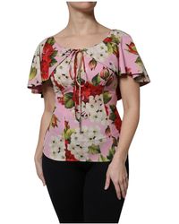 Dolce & Gabbana - Overhemden ,Veelkleurig ,Roze Bloemige Zijden Blouse Top - Lyst