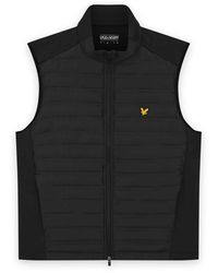 Lyle & Scott - Jassen ,Zwart ,Leer Hybrid Gewatteerd Golf Gilet Met Volledige Ritssluiting - Lyst