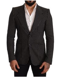 Dolce & Gabbana - Schwarzer, gestreifter Wollmantel-Blazer in schmaler Passform - Lyst