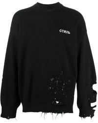 Heron Preston - Hoodies & Sweatvesten ,Zwart ,Logo Shredded Knit Sweater - Lyst