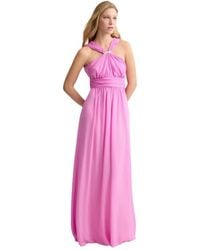 Liu Jo - Kleedjes ,Roze ,Elegante Roze Lange V-Hals Jurk - Lyst