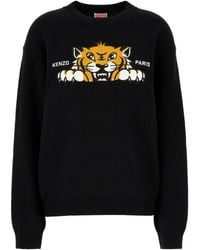 KENZO - Truien & Vesten ,Zwart ,Katoen Happy Tiger Geborduurde Jumper - Lyst