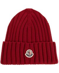 Moncler - Accessoires ,Rood ,Wol Wolmuts Met Logopatch - Lyst