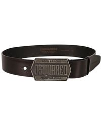 DSquared² - Cintura vintage in pelle con logo plaque - Lyst