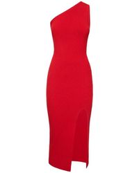 Michael Kors - Kleedjes ,Rood ,Leer Geribbelde Stretch Viscose Crêpe Asymmetrische Jurk Met Split - Lyst