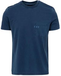 Fay - Tops ,Blauw ,Katoen Blauwe Katoenen Jersey T-Shirts En Polos - Lyst