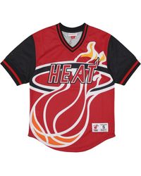 Mitchell & Ness - Fitness ,Veelkleurig ,Polyester Miami Heat Mesh V-Neck Jersey - Lyst