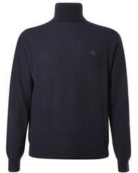 Etro - Truien & Vesten ,Blauw ,Wol Wollen Coltrui Met Borduursel - Lyst