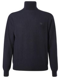 Etro - Truien & Vesten ,Blauw ,Wol Wollen Coltrui Met Borduursel - Lyst