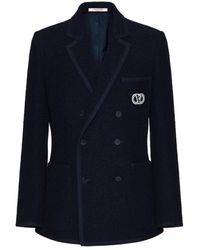 Valentino Garavani - Giacca blu in misto lana con logo v - Lyst