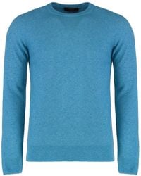 Moorer - Truien & Vesten ,Blauw ,Kasjmier Ribgebreide Crew-Neck Trui - Lyst